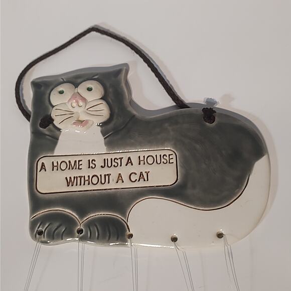 Ceramic Cat Windchime Smoky Mountain Pottery 1994 VTG Gray Grey Kitty - Picture 7 of 10